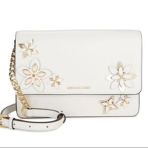 Michael Kors Daniela Floral Optic White Leather Cross Body Bag | Brand New